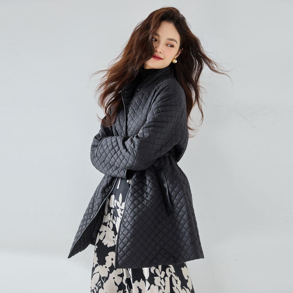 

Осенняя повседневная стеганая хлопковая куртка с регулируемой талией и воротником-стойкой (23039) Medium чёрный