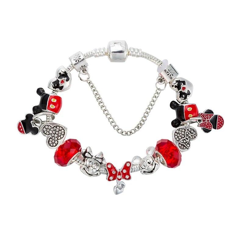 

Браслет-подвеска с Микки и Минни для женщин и девочек, браслет с красными хрустальными бусинами, женский бренд Annapaer, ювелирные изделия, Pulseras Mujer