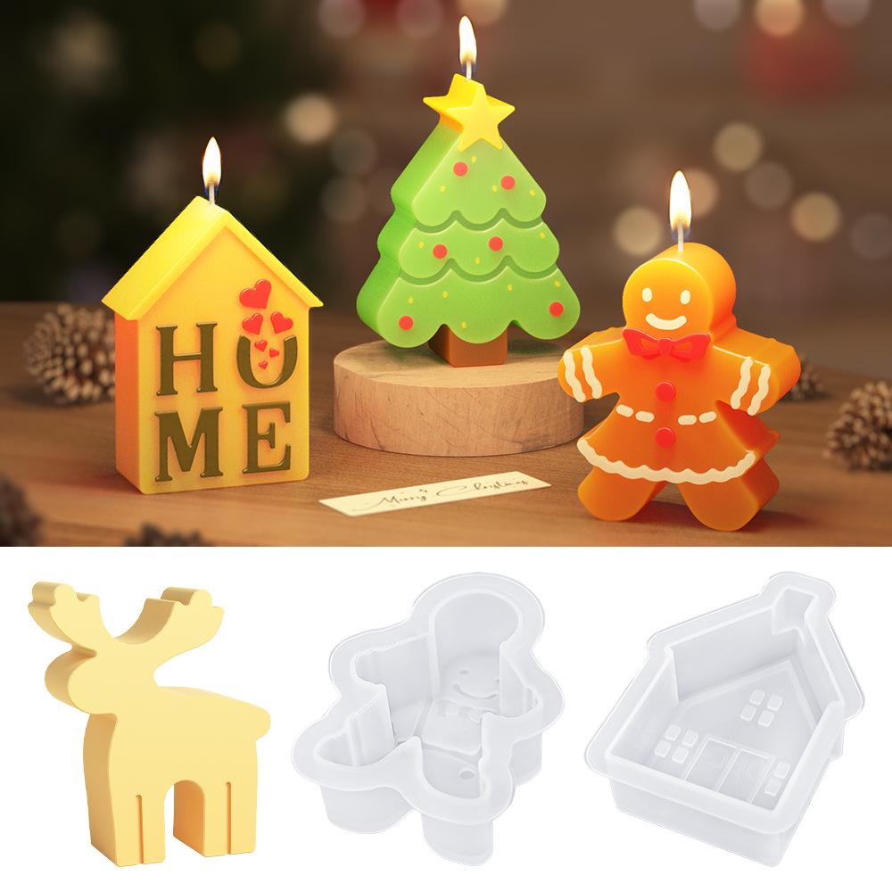 Stampo per Candela Profumata di Natale Fai da Te - Albero, Renna, Omini di Pan di Zenzero Ornamenti in Silicone.