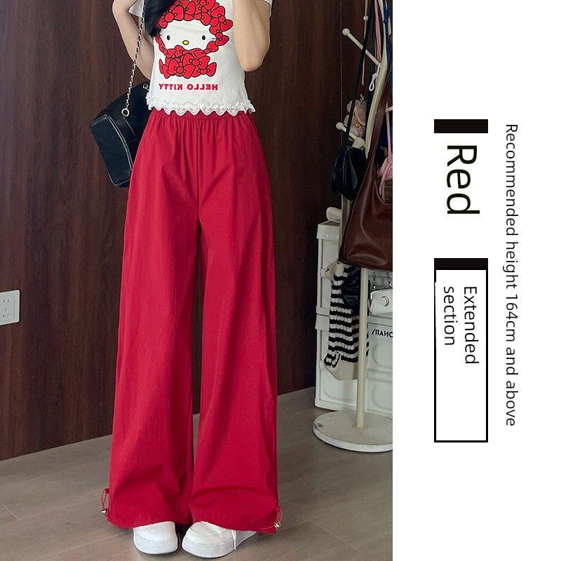 

Black Cargo Pants Women s Summer Thin American Straight-leg Loose Pants Loose Drooping Casual Small Quick-Drying Track Pants Red [extended]] S