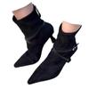 Mode Mittelhohe Absätze Damen Spitzzehen Stiefeletten Mode Wildleder Schnallenschuhe 2025 Neu Elegant Chelsea Kurze Stiefel Winter Pumps Zapatillas