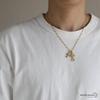 Double Cross Necklace Twisted Chain Necklace Gold 18KGP Silver 50cm Cross Clear Stone Fashionable Popular Trendy [silver KYASYA] Men's