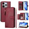 For iPhone 14 Pro Case Zipper Pocket Multiple Card Slots Leather Phone Cover
