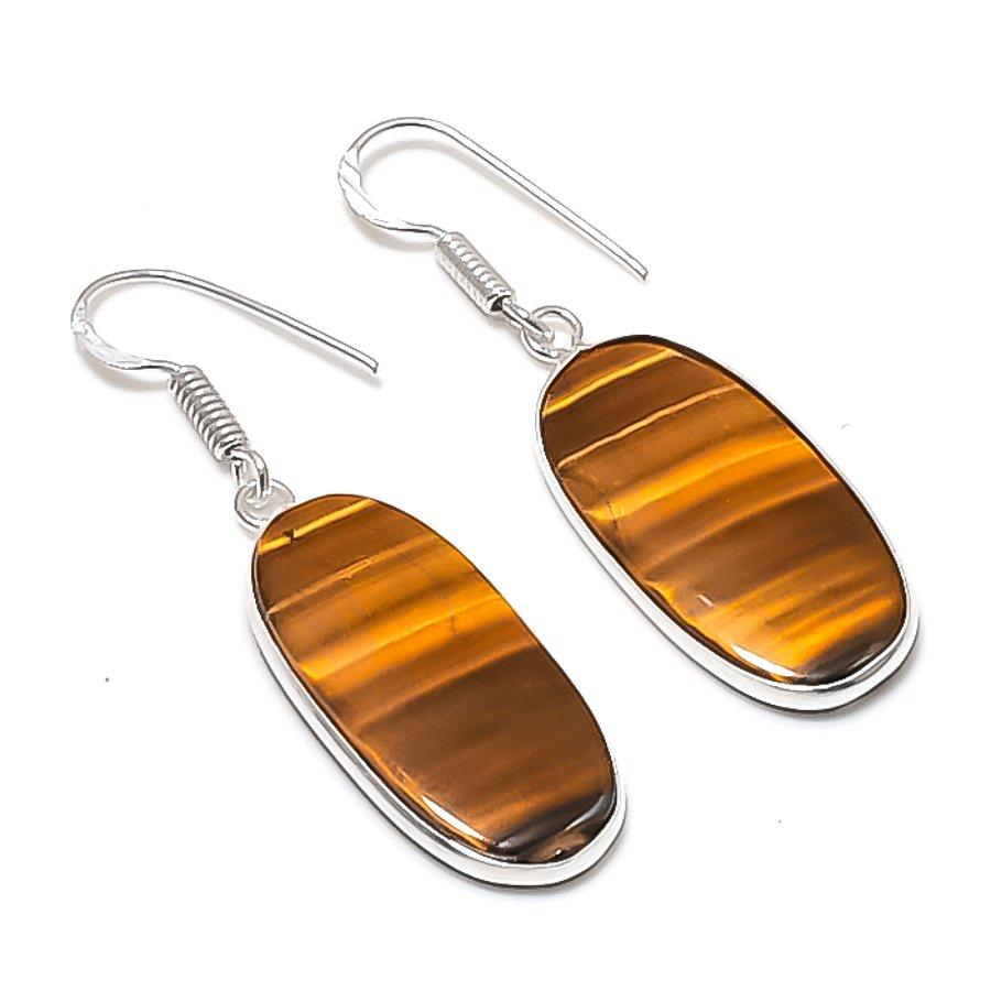 Natural Tiger Eye Gemstone 925 Sterling Silver Jewelry Earring 1.85  AEE-11104