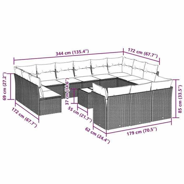VidaXL Garden Lounge Set with Cushions 14 Pcs, Sofas with Adjustable Feet, Outdoor Furniture Set Patio Terrace, 3250301