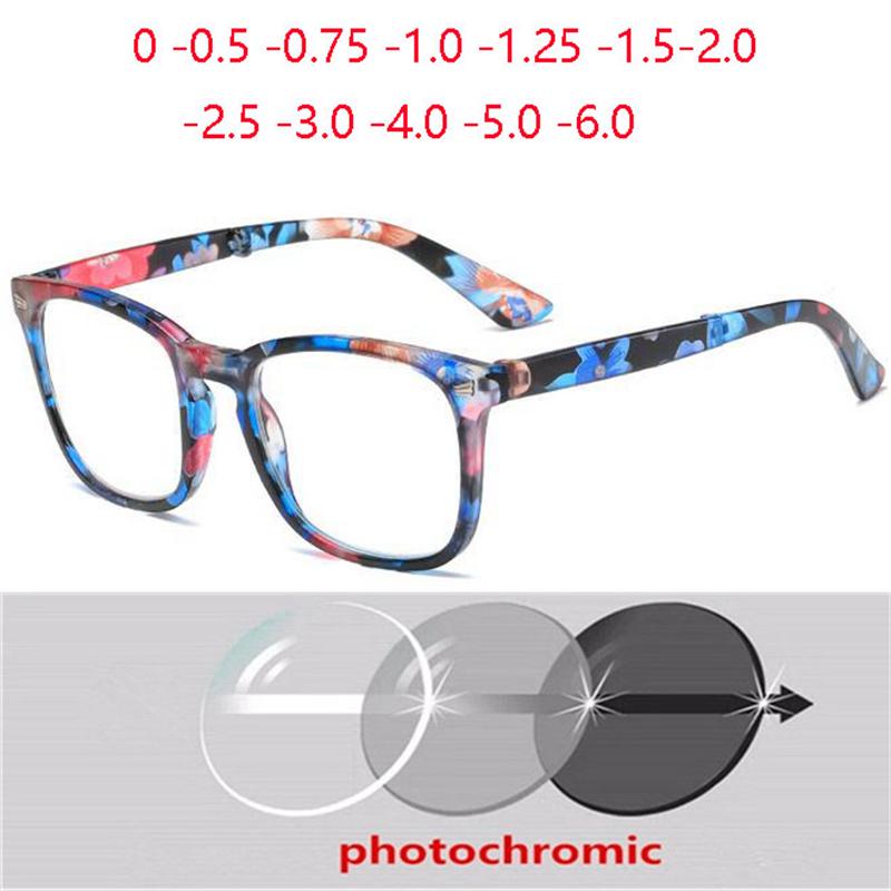 Folding Photochromic Glasses Retro Gray Square Prescription Eyewear Diopter 0 To -6 0 for Nearsighted