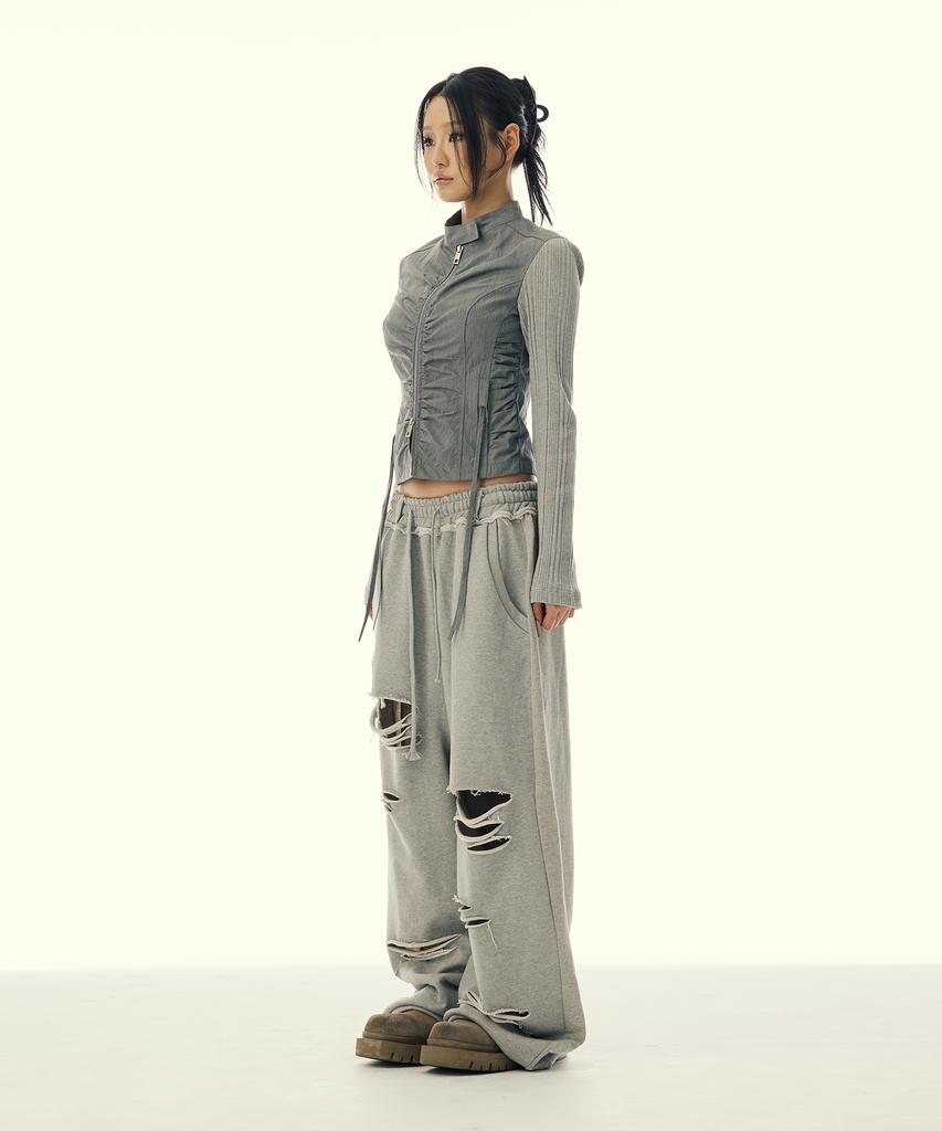 Gillaakaibeu Stitched Bold Logo Sweat Pants_Grey
