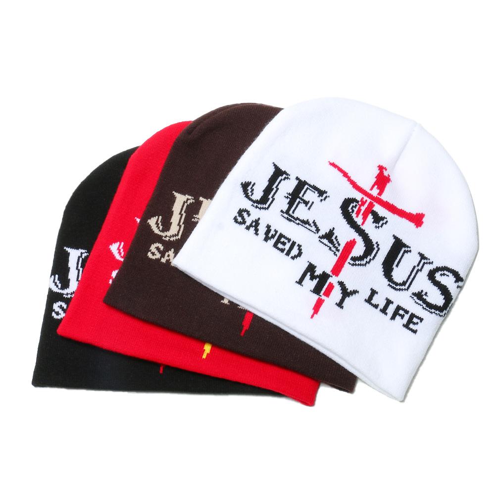 Winter Hat Men's Winter Explosion Letter Cross Jacquard Beanie Warm Knitted Hat Men