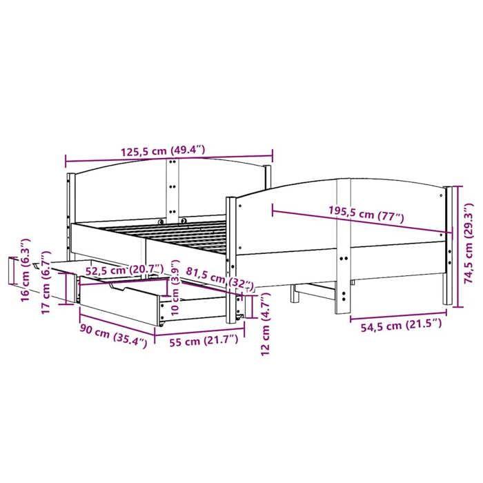 VidaXL Bed Frame with Headboard White 120x190 Cm Solid Pine Wood, Bed, Bed, Double Bed, Bedroom Furniture, 3301801