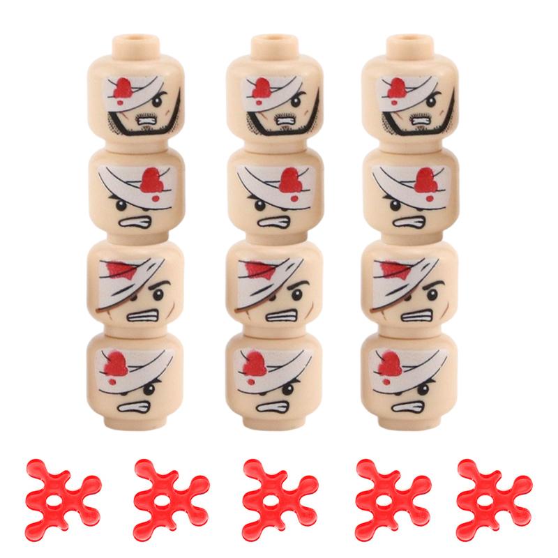 Non-Toxic Ww2 Injured Emotional Face Heads Building Blocks Army Soldiers Figures Zombie Heads Military Weapon Parts Bricks Toy