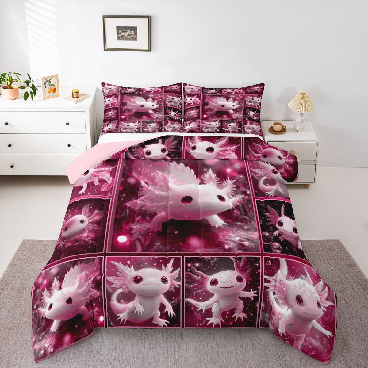 Erosebridal Cabin Bear Bedding Set Twin | Wildlife Jungle Hunting Comforter Set Wild Animals Farmhouse Down Comforter Winter Snowflakes Pine 155x200cm