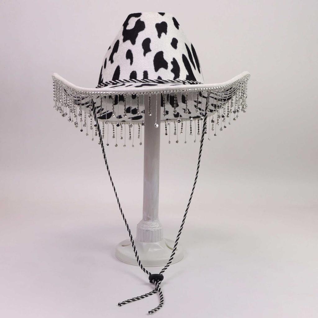 Cow tassel western cowboy hat big brim autumn and winter hat women's holiday party top hat British style