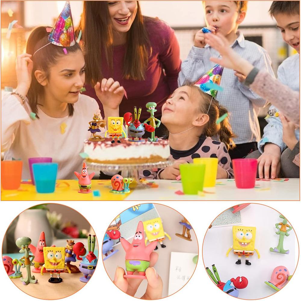 New 6× DIY Sponge-Bob Action Figure Party Decoration Supplies Cake Toppers for Kids