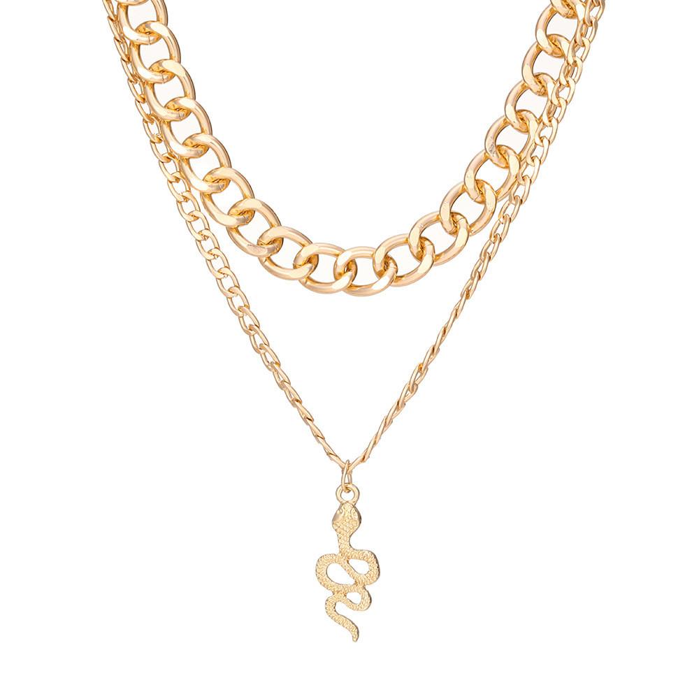 Stylish European And American Double Layer Snake Necklace For Women With Unique Design In Gold And Silver