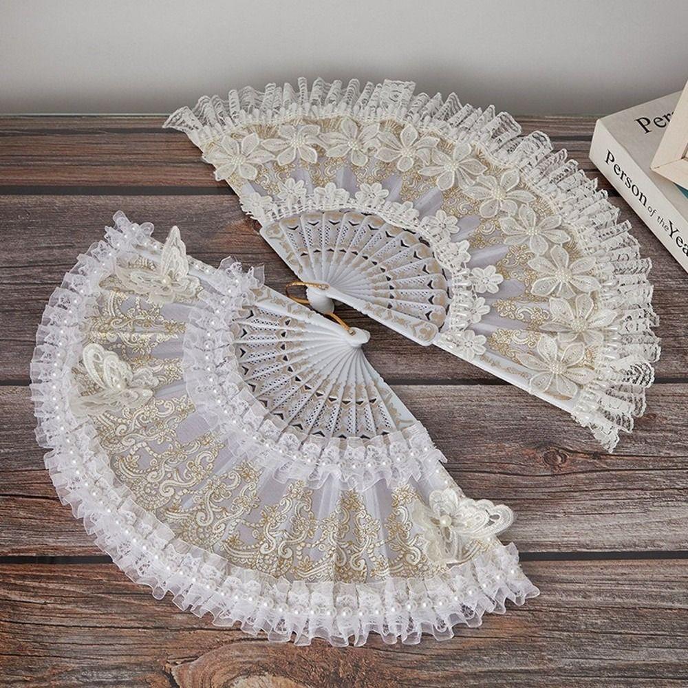 Elegante Ventaglio di Pizzo Bianco Ventaglio a Mano per Matrimonio Ventaglio Portatile Retrò per Donne
