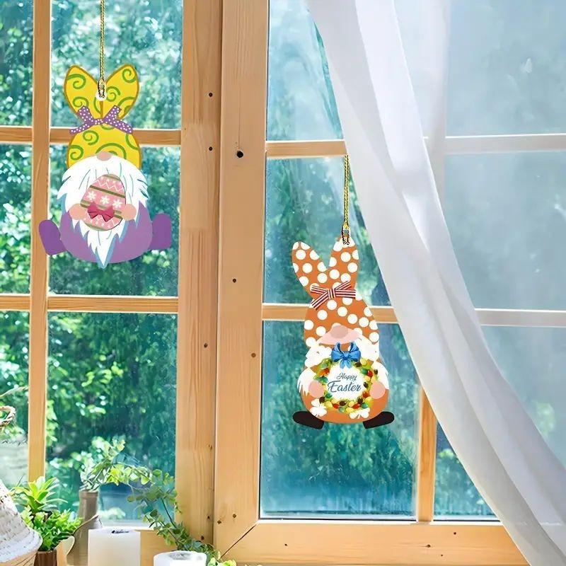 Delightful Cartoon Acrylic Easter Gnome Bunny Car Pendant For Stylish Interior Accents