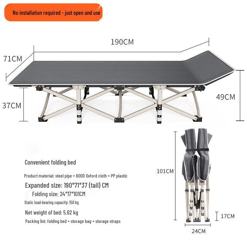 Portable Folding Single Bed for Office, Camping, or Outdoor Use