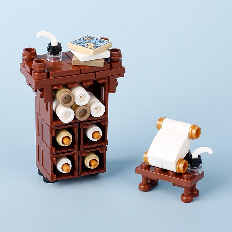 Medieval MOC Scene Building Block Gallow Pirate Ship Cage Elf Treehouse Wizard Kitchen Furniture Pool Notice Board Toy Gift K026