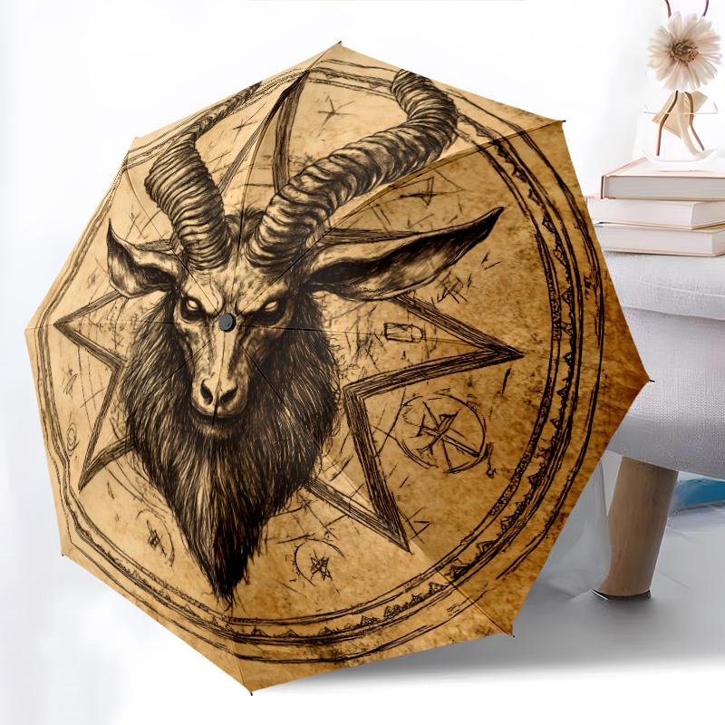 0106 Vintage Sheep Head  pattern, automatic folding umbrella, portable and foldable design, 8 ribs, a Christmas or birthday gift.
