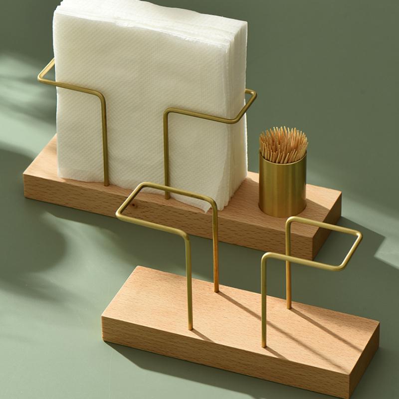 1PC Desktop Organizer Tableware Supplies Wood Tissue Paper Holder Napkin Holder Brass Tissue Box StorageToothpick Box