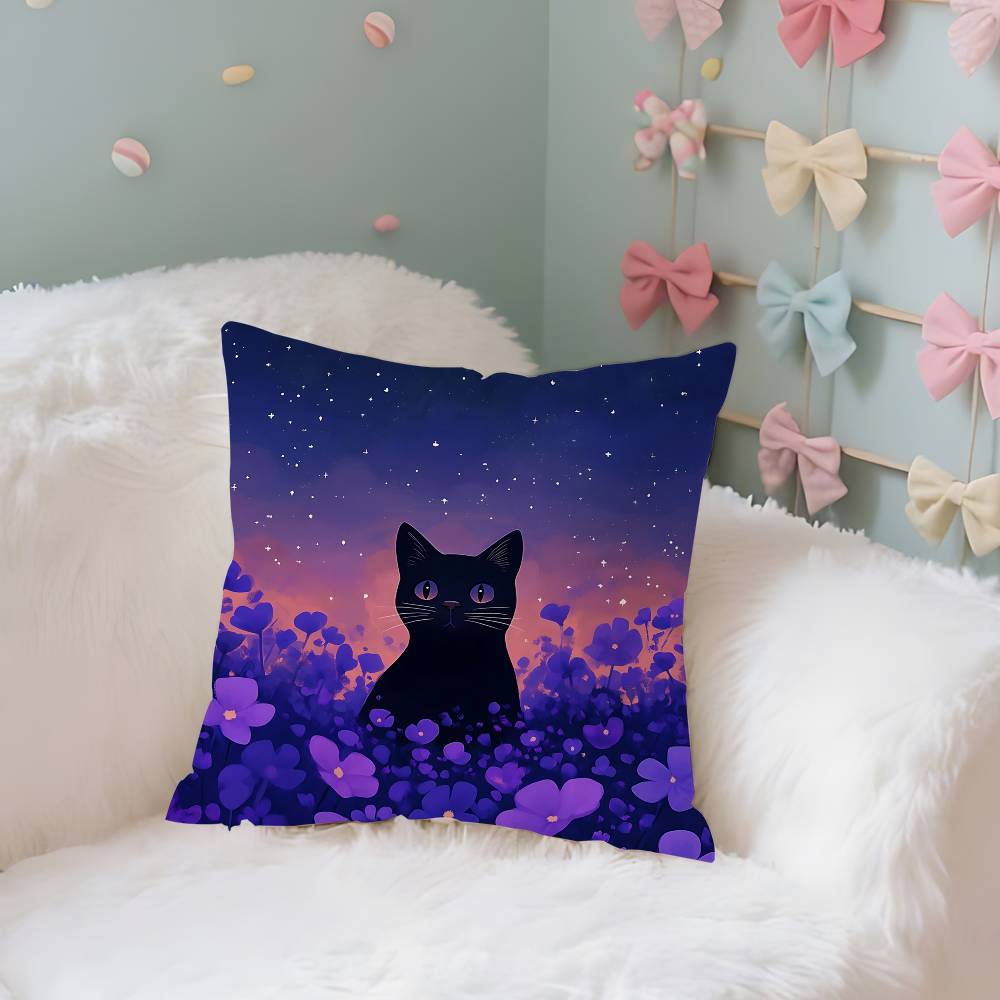 Cute Black Cat Case Plush Fabric Soft Pillowcase Double Sided Print Cushion Cover Household Gifts