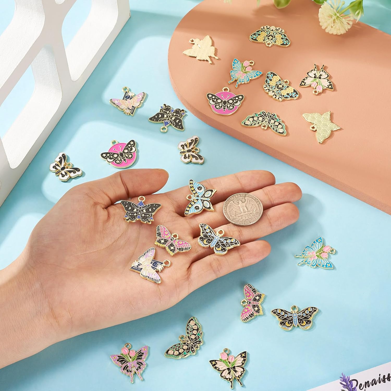 

24Pcs Butterfly Enamel Charms Light Gold Alloy Enamel Pendants Colorful Butterfly Metal Dangle Charms 14-25mm for DIY Craft Necklace Earring Bracelet