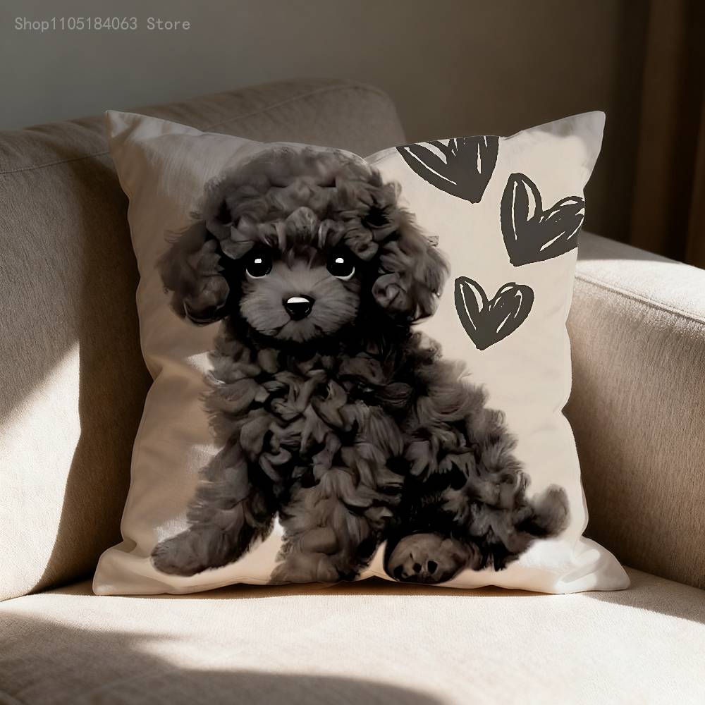 Cute Poodle Pillow Case For Sofa Decor Car Office Room Printing Cushion Cover Decorations And Protector