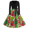 Women's Fashion V-neck Casual Slim-fit Christmas Print Long-sleeved Dress