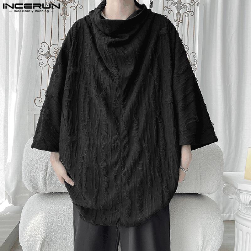 

INCERUN мужские свободные рубашки с короткими рукавами жаккардового плетения топы в корейском стиле