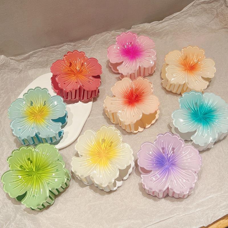 Gradient Flower Acrylic Hair Claw Clip for Women Sweet Hair Claws Crab Clamp Barrettes Hawaiian Headwear Accessories