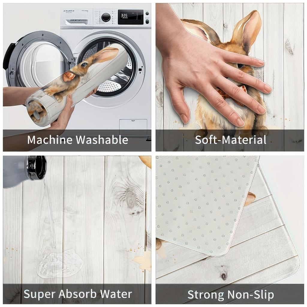 1 buc Covoare de bucătărie anti-oboseală, imprimeu cu iepure, impermeabilă, anti-alunecare, covoraș de bucătărie, cu perne groase, covoraș de bucătărie rezistent, confortabil, pentru bucătărie