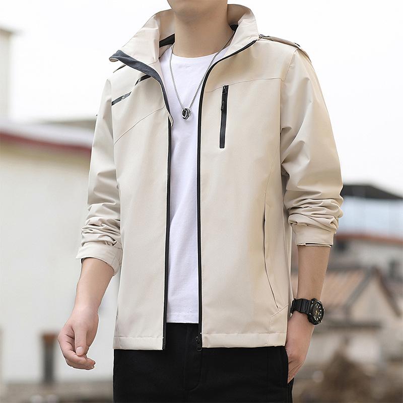 Spring and Autumn Versatile Jacket Men's and Women's Youth Casual Outdoor Jacket White Single Punch Jacket Hooded Removable