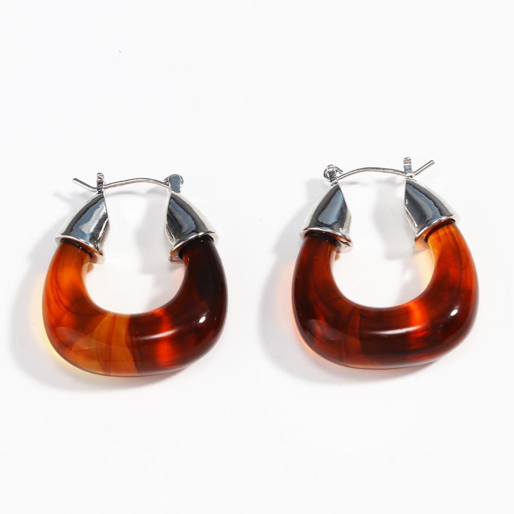 

New Trendy Resin Acrylic Chunky Round Hoop Earrings for Women Vintage Brown Transparent Circle Earring Statement Jewelry Gifts