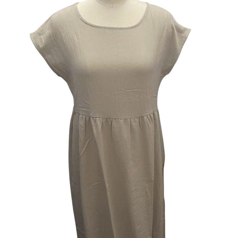 Short-Sleeve Pocket Women's Dress Short Sleeve Loose Pockets round Neck Pleating Dress