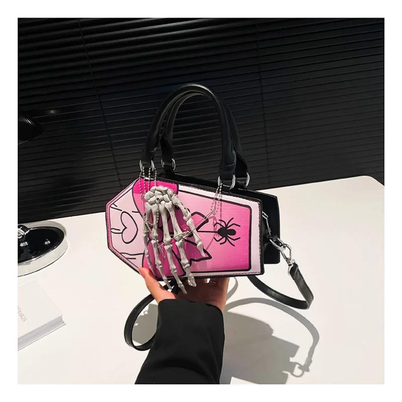 Autumn and winter new popular solid color leather punk style hand bone decoration portable fashion trend shoulder bag
