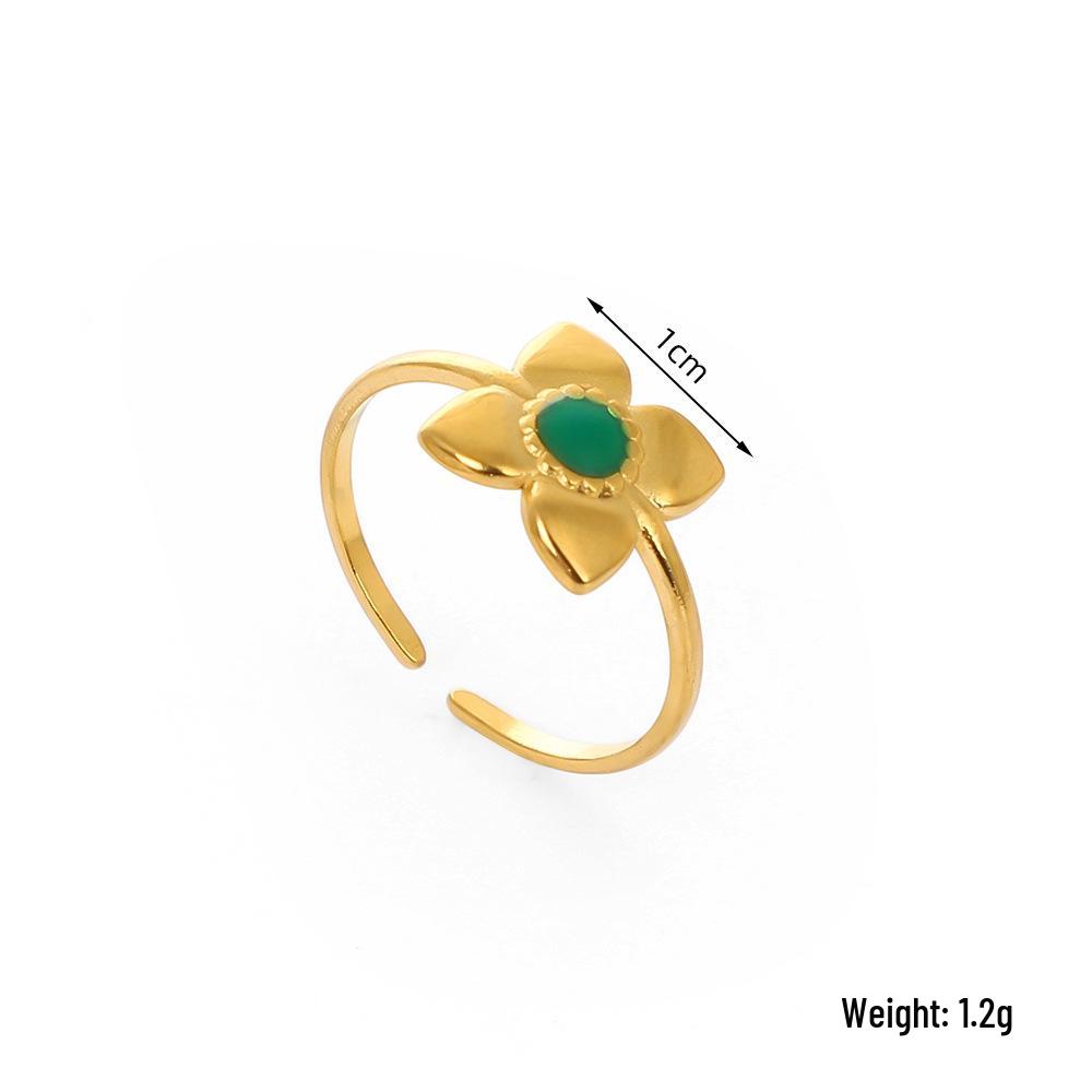 European Ethnic Colorful Stone Open Stainless Steel Drip Oil Turquoise Adjustable Ring