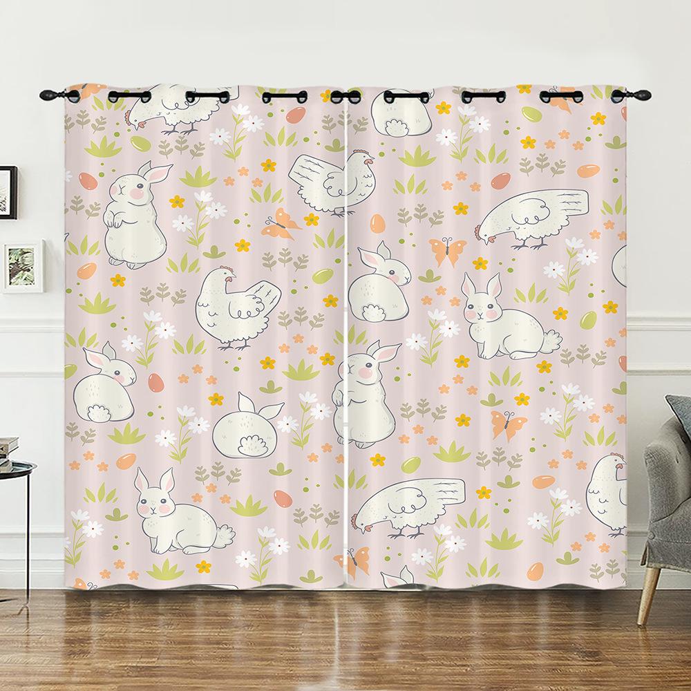 Curtain Animal Rabbit Illustration Curtain Digital Printing Blackout Curtain No Punching