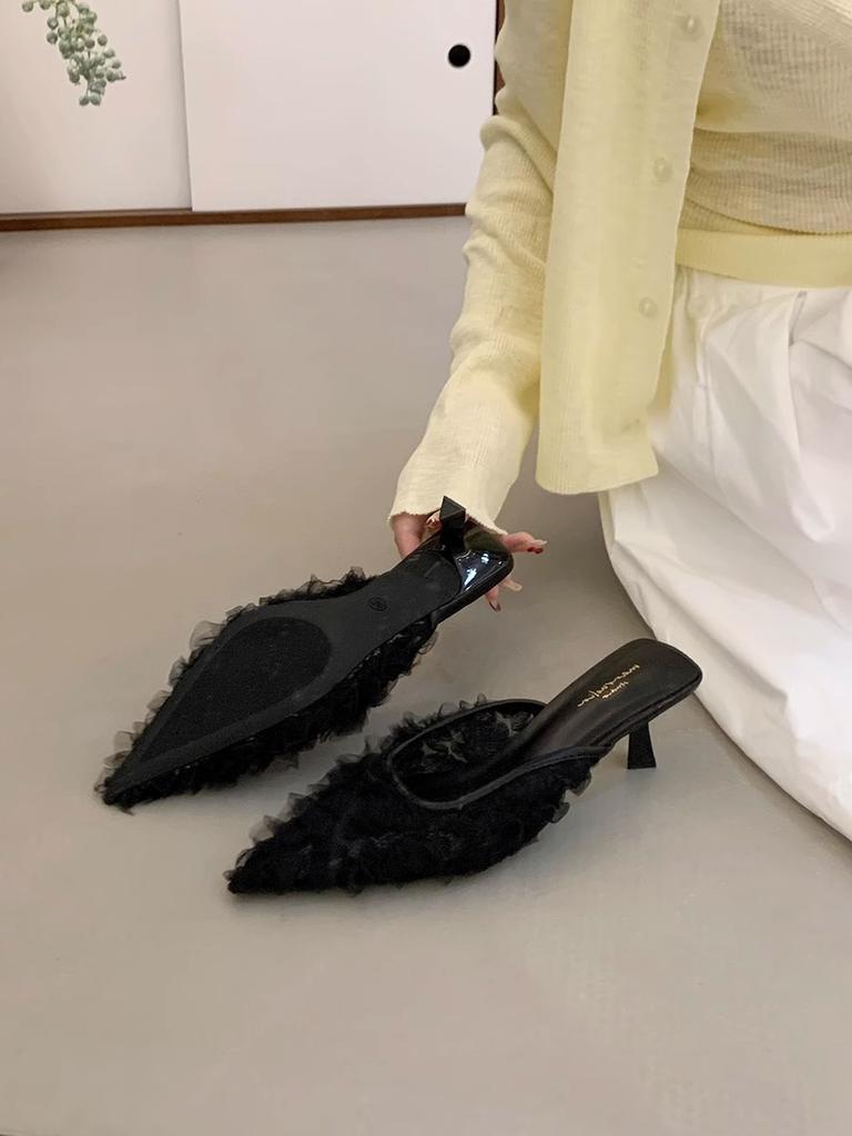 Purple bag head half slippers women's shoes wear 2025 new spring temperament high heels