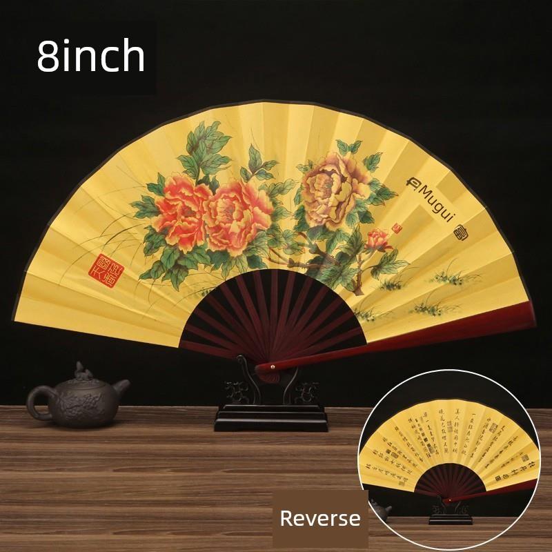 Ancient Style Hanfu Folding Bamboo Fan for Men, Chinese Style Folding Fan, Summer Blank Fan with Silk Cloth and Rice Paper Fan Surface