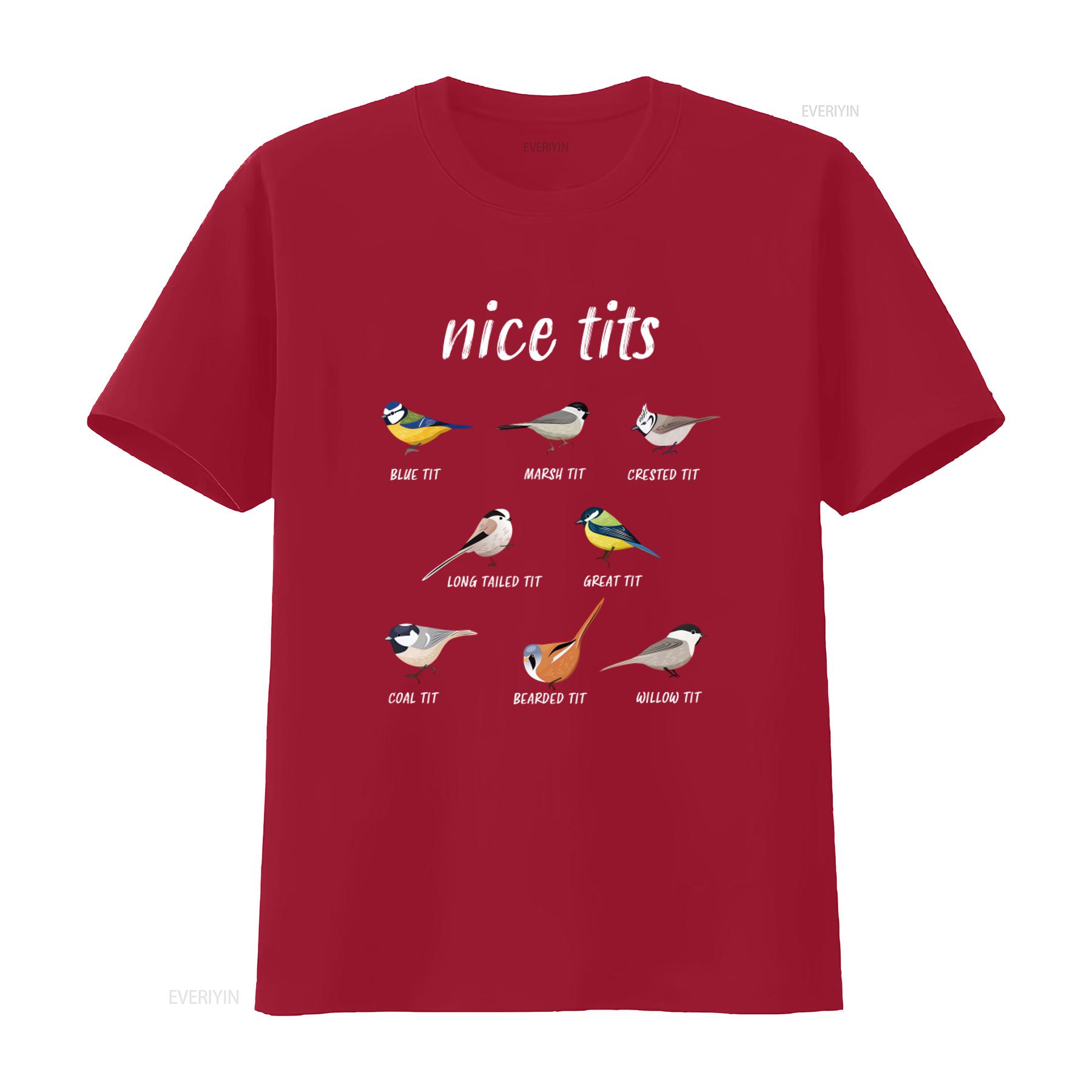 

Nice Tits Funny Bird Watching Birder Men Dad T Shirt Featuring Blue Tit Marsh Crested Long Tailed Great Coal Bearded Willow S