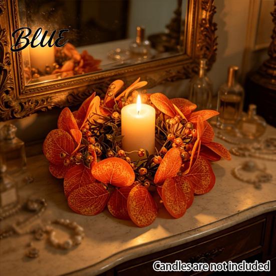 Thanksgiving Table Centerpieces Fall Maple Leaf Candle Ring Autumn Pillar Wreath Artificial Holder for Harvest Party Centerpiece Theme Supplies