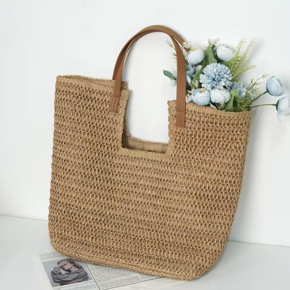 Travel Vintage Style Straw Shoulder Bag Bohemian Handmade Woven Tote Bag Casual Eco-Friendly Shopping Bag Vacation