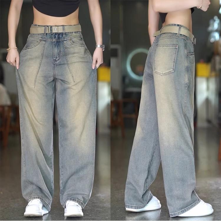 JYL Men s Straight Jeans Spring Washed Vintage High-Street Denim 32 бездна