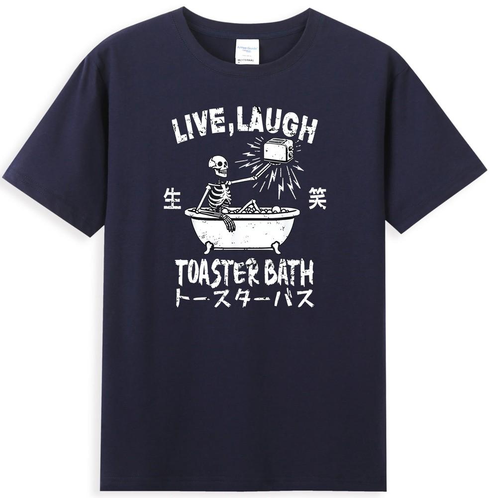 Live Laugh Toaster Bath Japanese Funny Skeleton Graphic Vintage Unisexs Tshirt S