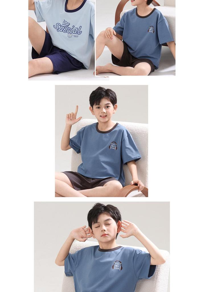 2026 Boys' Lycra Cotton Summer Pajama Set – Air Conditioning Suit for Children