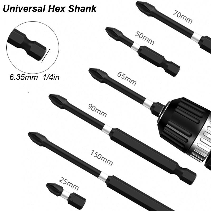 Impact Batches Magnetic Screwdriver Bits Set Anti-slip Tip 1/4 Hex Shank PH2 Head Phlippes Cross High Hardness Water Proof Tool