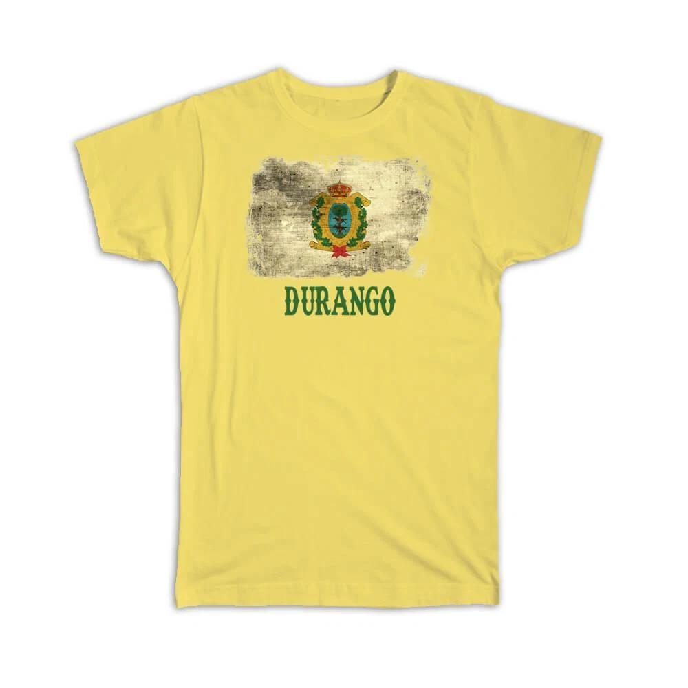 Gift T-Shirt : Durango Mexico Distressed Flag Vintage Mexican Expat Country S