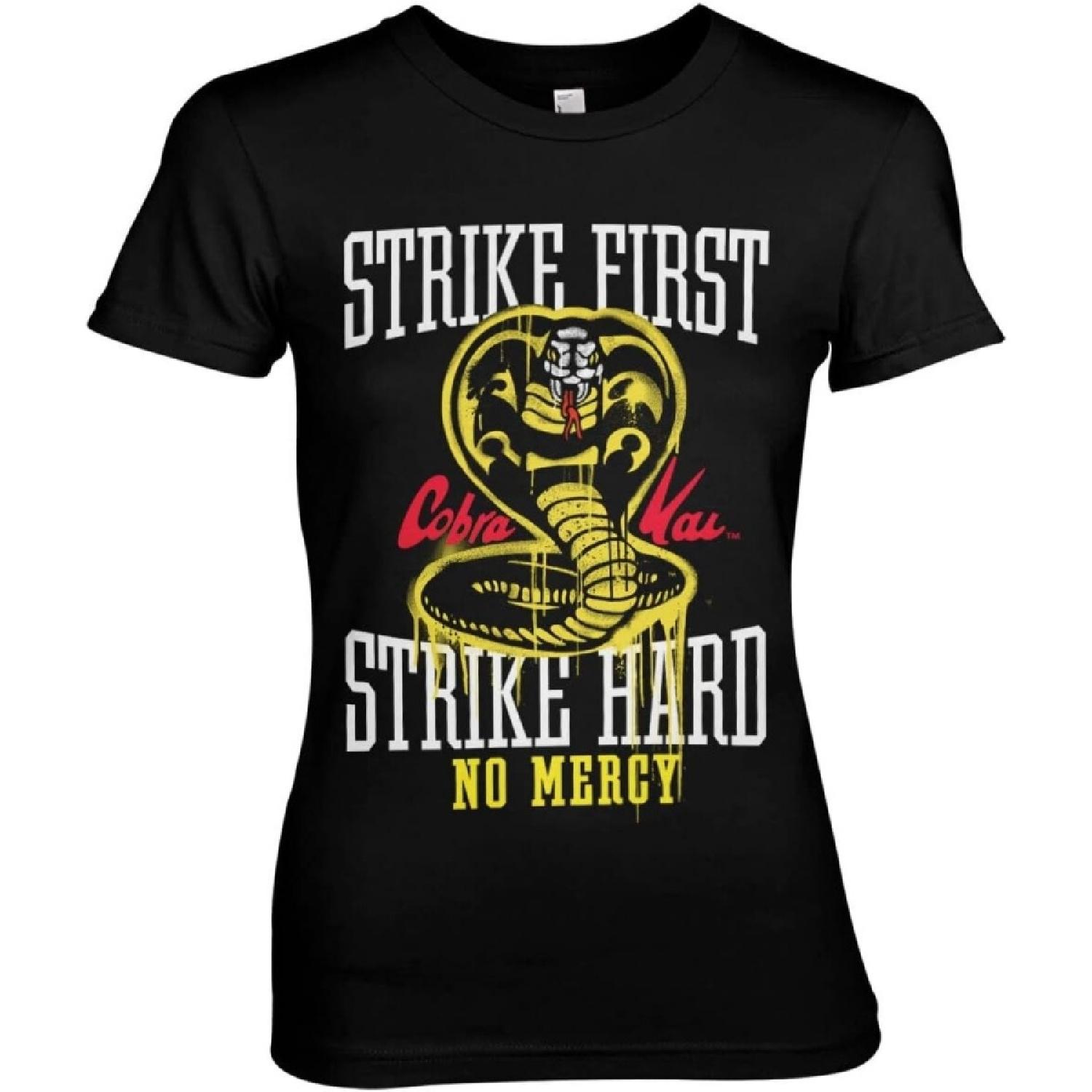 Официально лицензированная женская футболка Cobra Kai «Ударь первым - ударь сильно - без пощады» (черный) XXXXXL чёрный