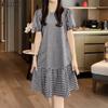 ZANZEA Women Casual Round Neck Short Sleeve Grid Print Dress