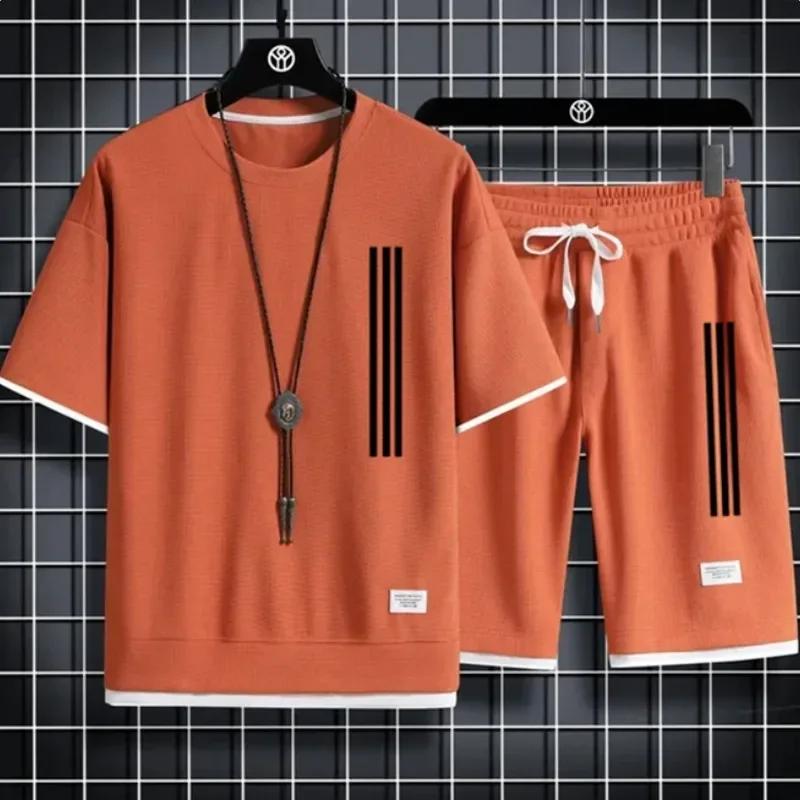 Adida Chándales de Hombre Nuevo Trajes de 2 Piezas de Manga Corta Camiseta Estampada + Pantalones de Chándal Conjuntos Ropa Deportiva Casual de Verano para Estudiantes